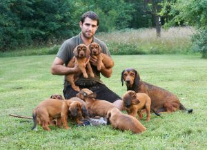 Ing. Fö. Thomas Rupp mit seiner Hündin Chira vom Mortbühel und Ihren Welpen vom Schnepfenstein