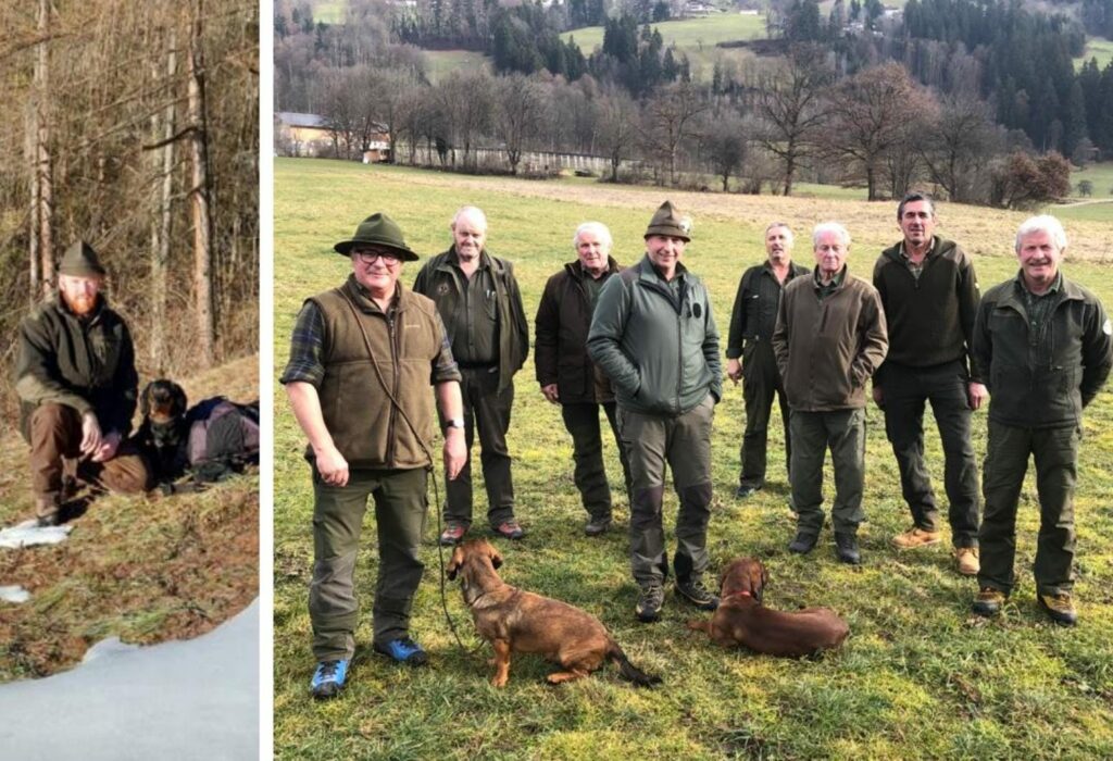 von links nach rechts: Hundeführer Schlatter Gerhard mit Adele von der Fährtentreue Plattner Manfred mit Fritz von Scheuchenstein Daan Furrer mit Trix von der Bächiweid LRA Schöpf Manfred, Eisenmann Michael, Wille Reinhard, Ing. Mitterhauser Karl sen., Prüfungsleiter Koidl Andreas, Geisler Herbert